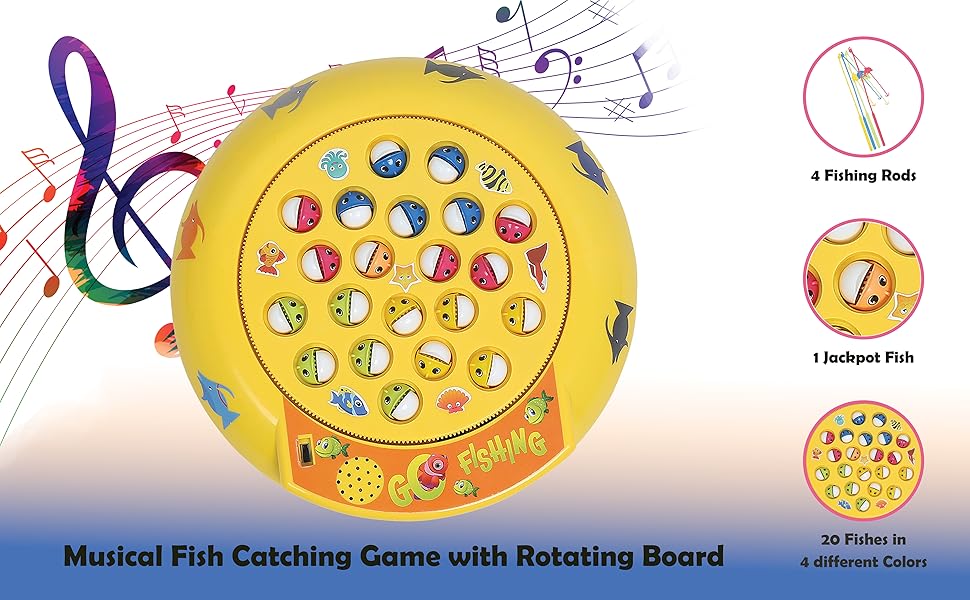 LITTLE SPROUT Musical Fishing Game for Kids | Fun & Educational Fish Catching Toy | Musical Board | STEM Learning & Motor Skills | 21 Fishes & 4 Fishing Rod